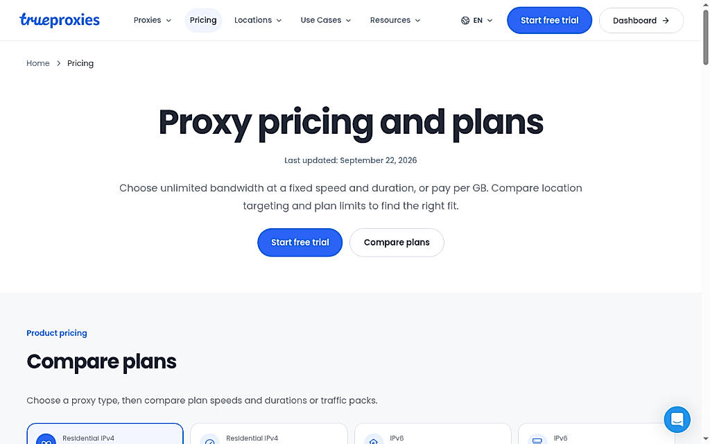 Pricing screenshot