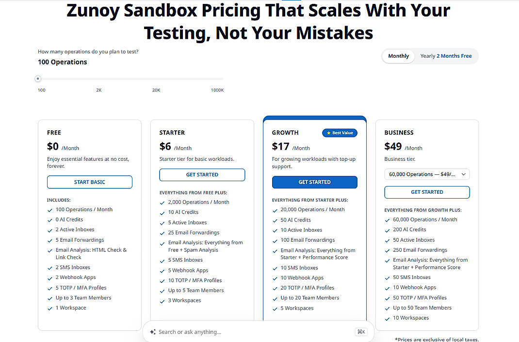 Pricing screenshot