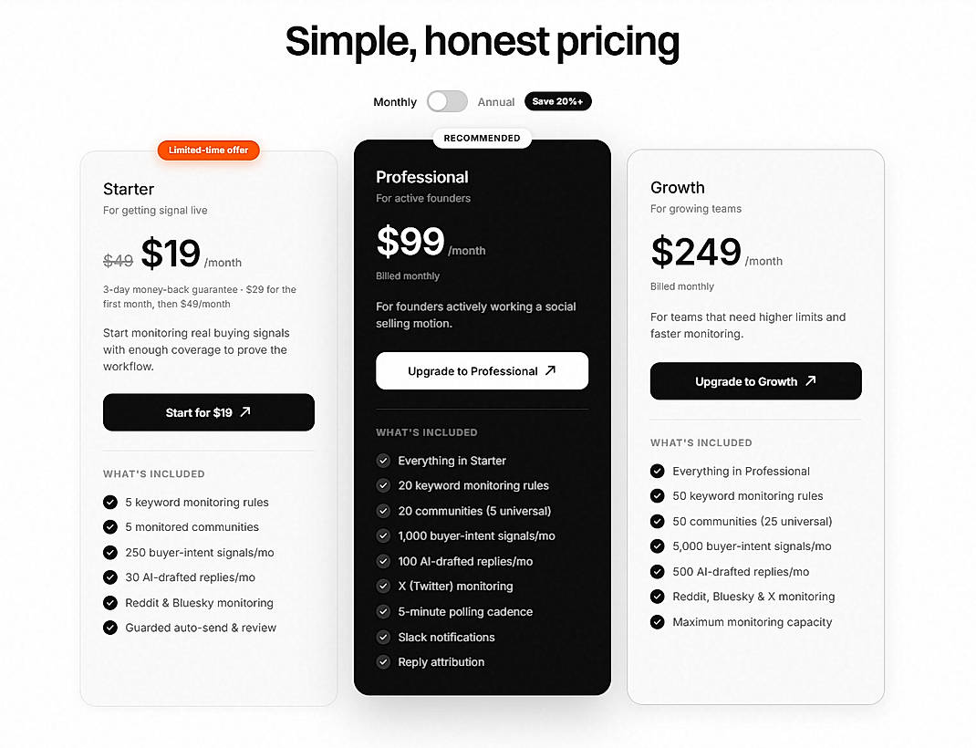 Pricing screenshot