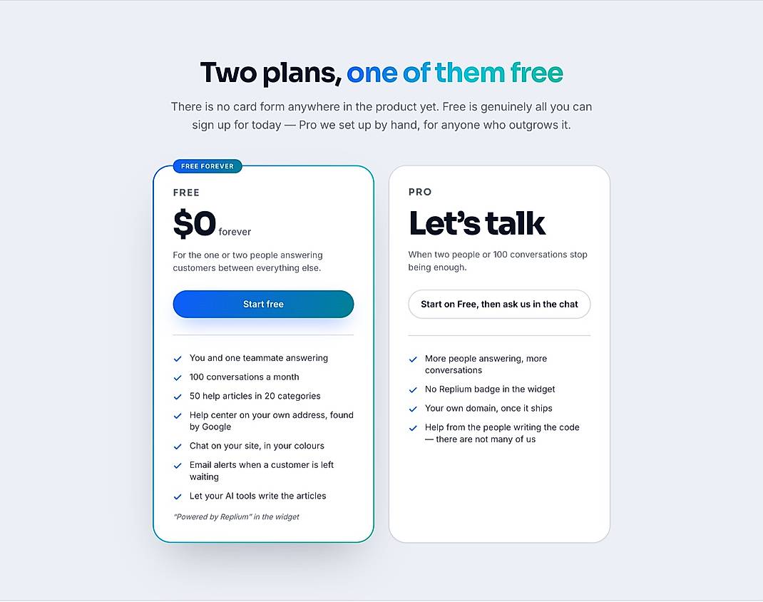 Pricing screenshot