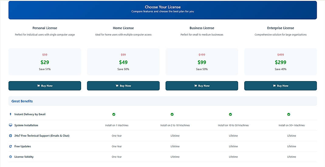 Pricing screenshot