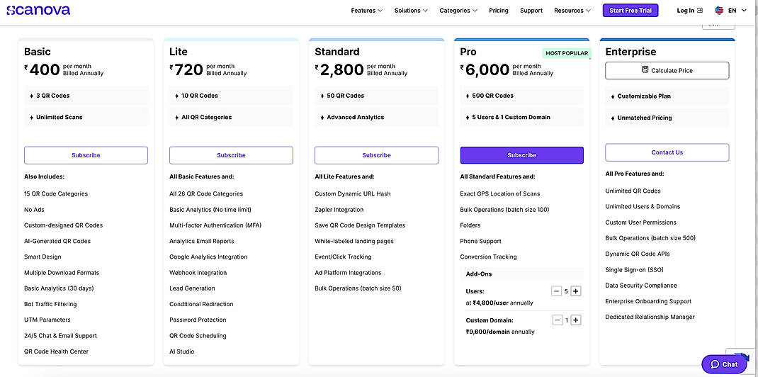 Pricing screenshot