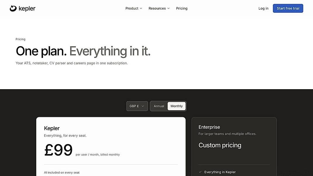 Pricing screenshot