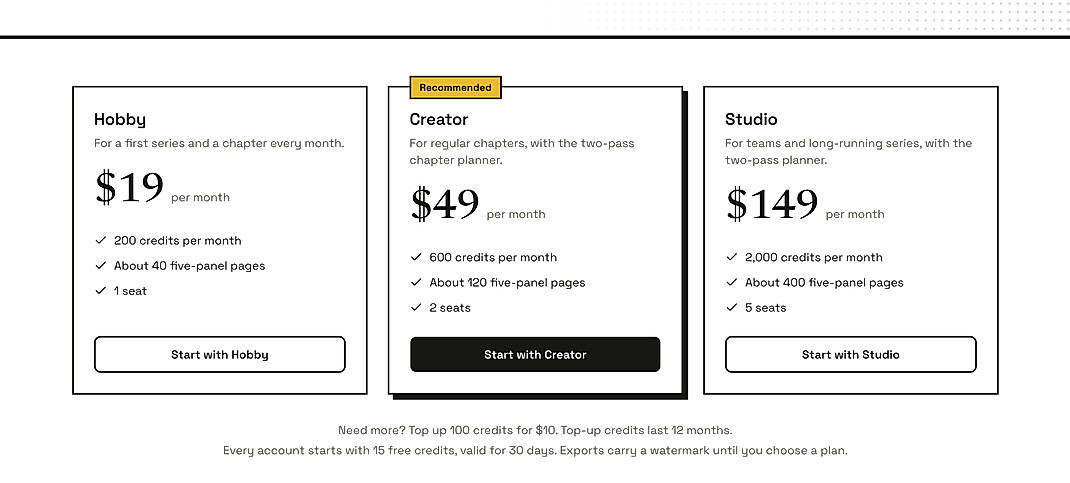 Pricing screenshot