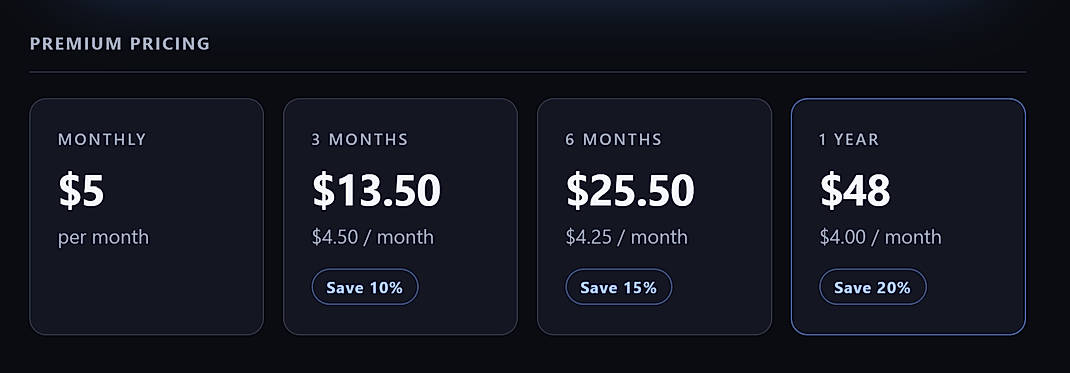 Pricing screenshot