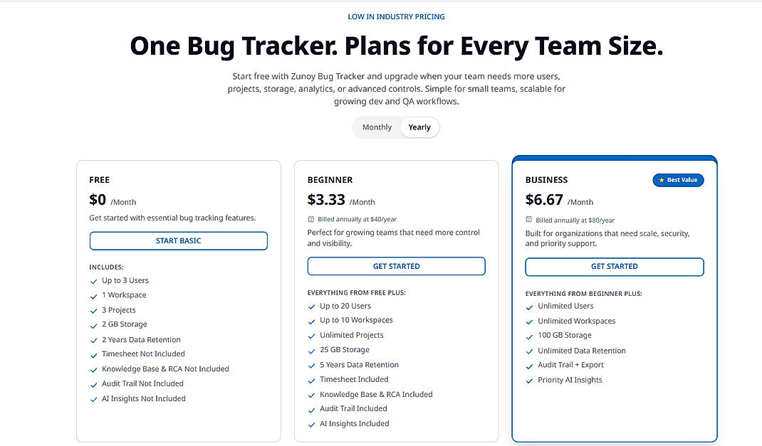 Pricing screenshot