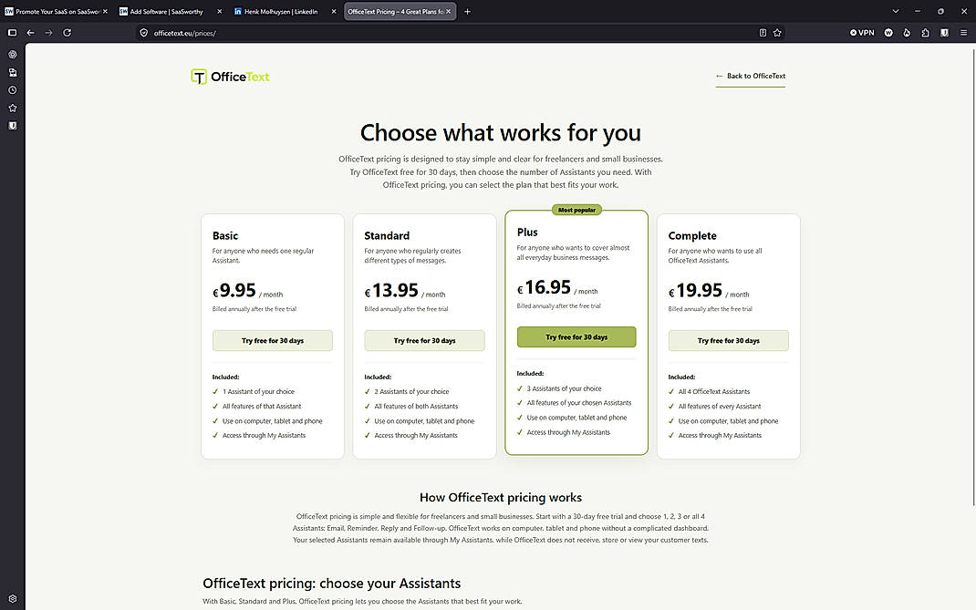 Pricing screenshot