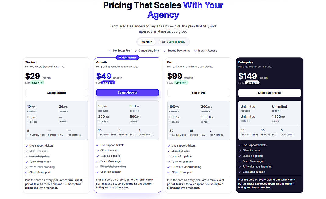 Pricing screenshot
