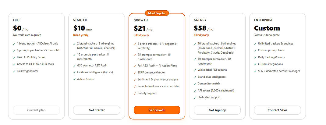 Pricing screenshot