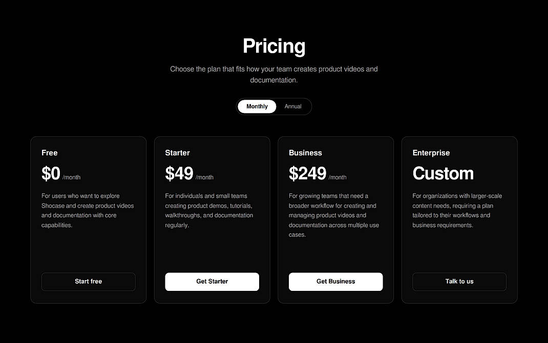 Pricing screenshot