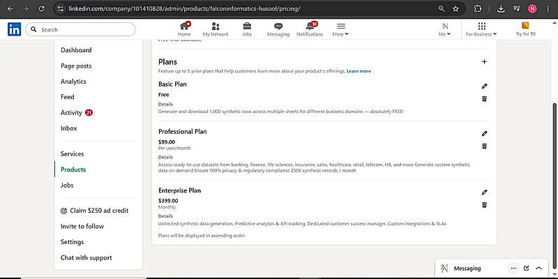 Pricing screenshot