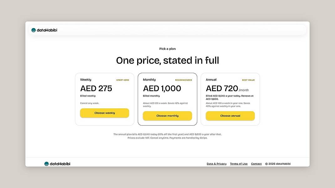 Pricing screenshot
