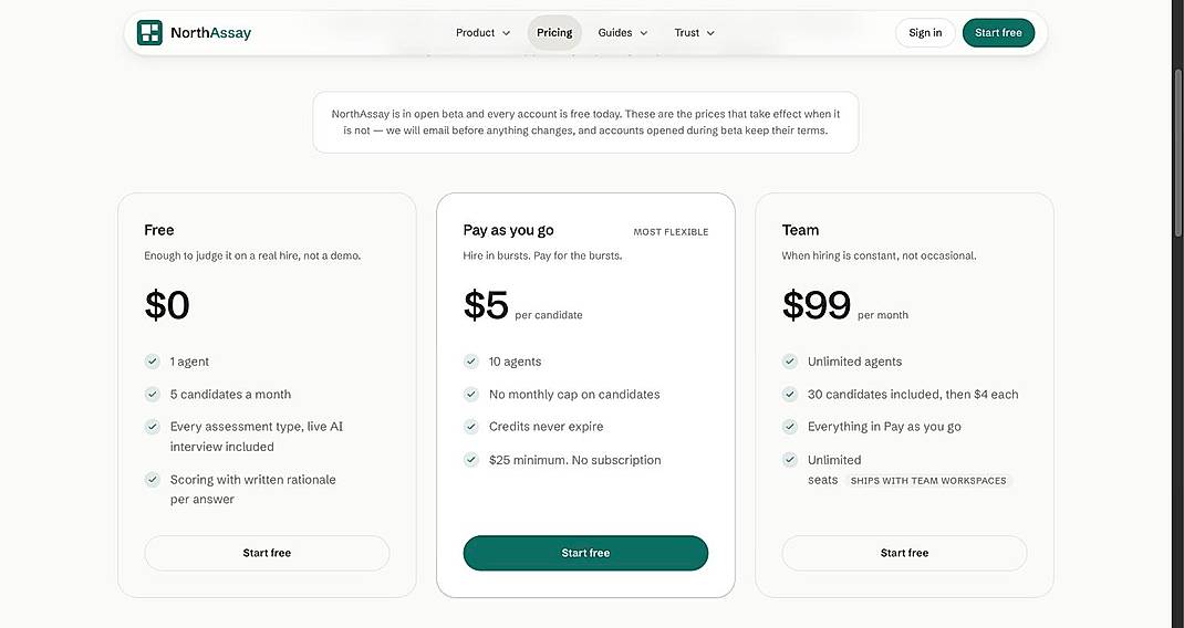 Pricing screenshot