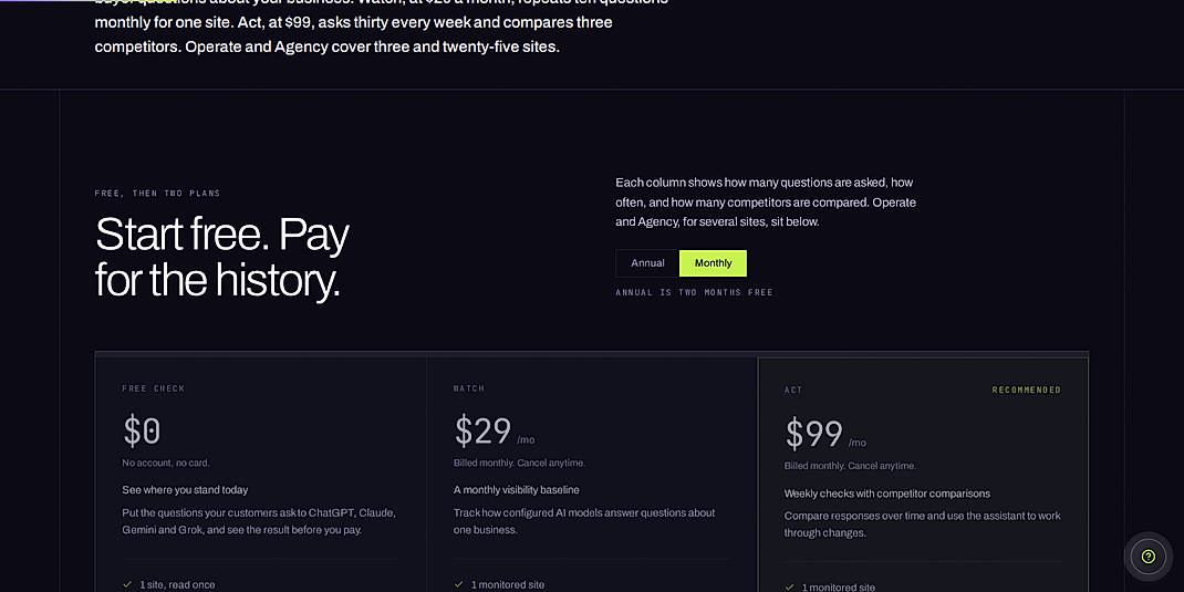 Pricing screenshot