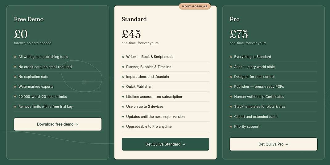 Pricing screenshot