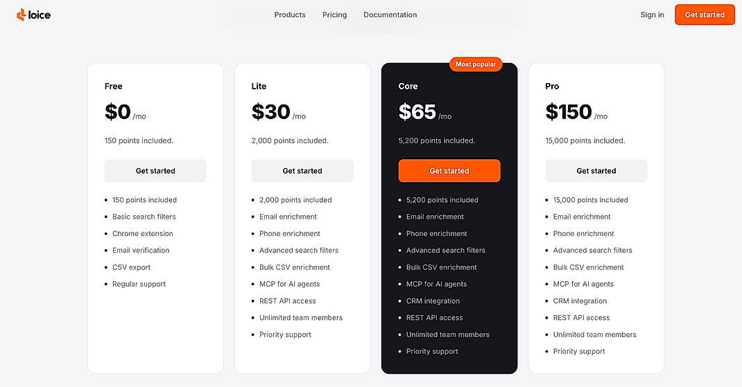 Pricing screenshot