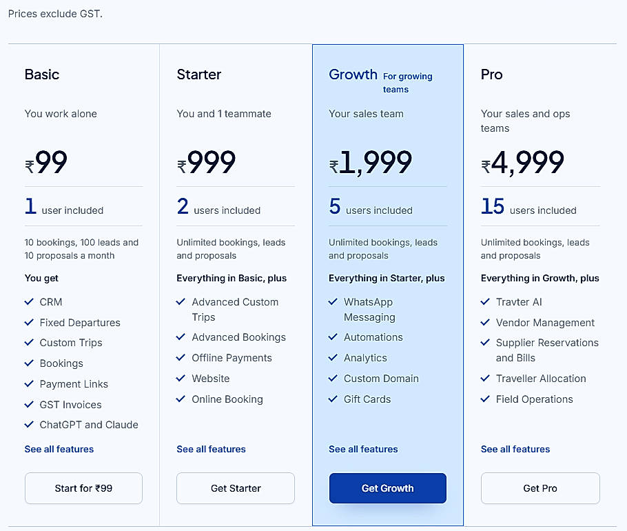 Pricing screenshot