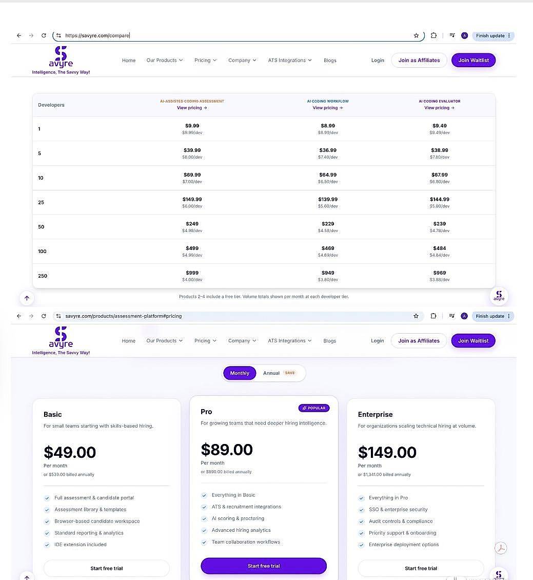Pricing screenshot