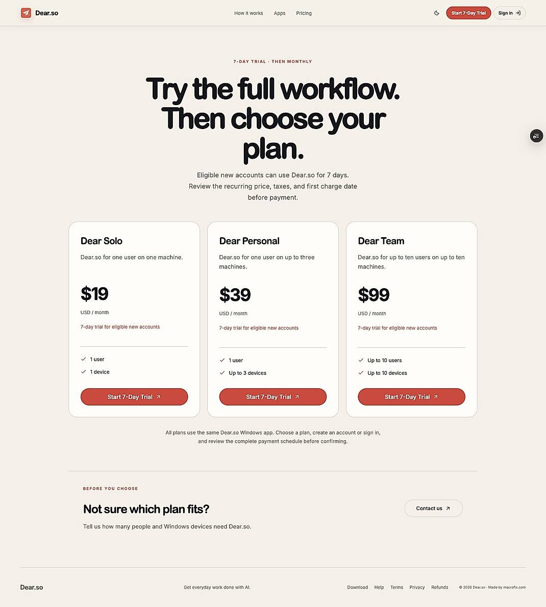Pricing screenshot