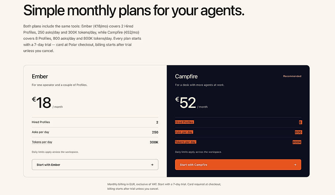 Pricing screenshot