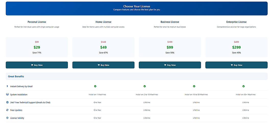 Pricing screenshot
