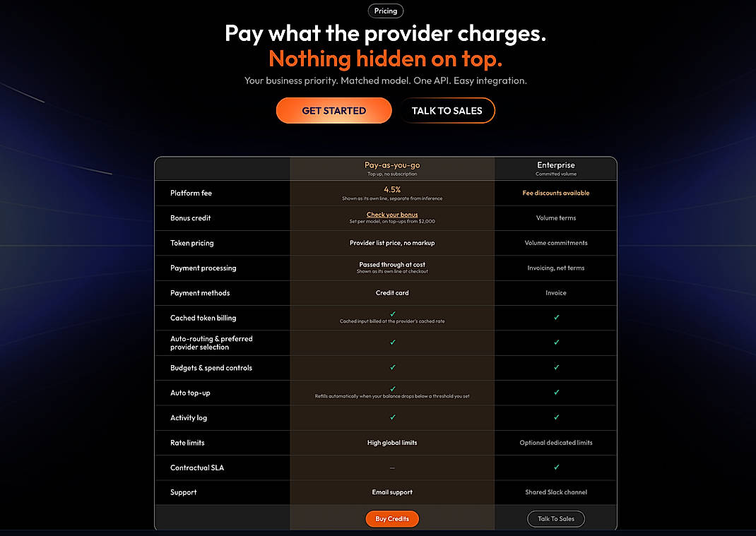 Pricing screenshot