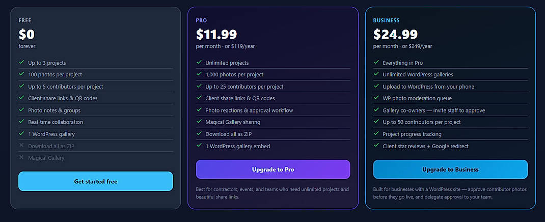 Pricing screenshot