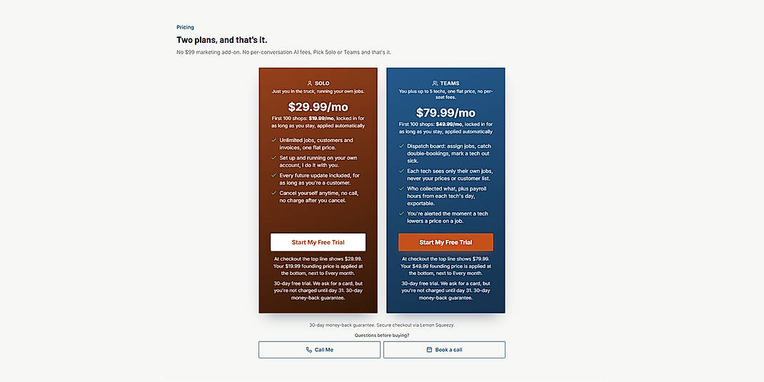 Pricing screenshot