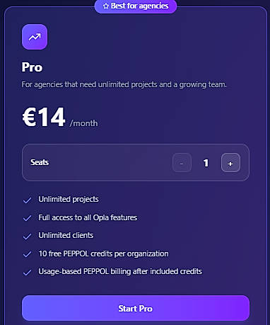 Pricing screenshot