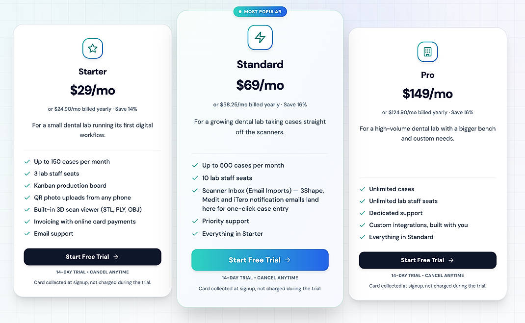 Pricing screenshot