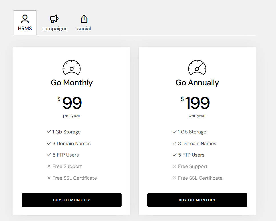 Pricing screenshot