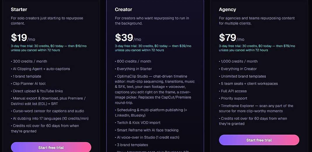 Pricing screenshot