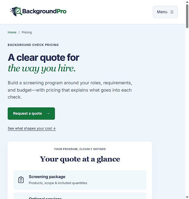 Pricing screenshot