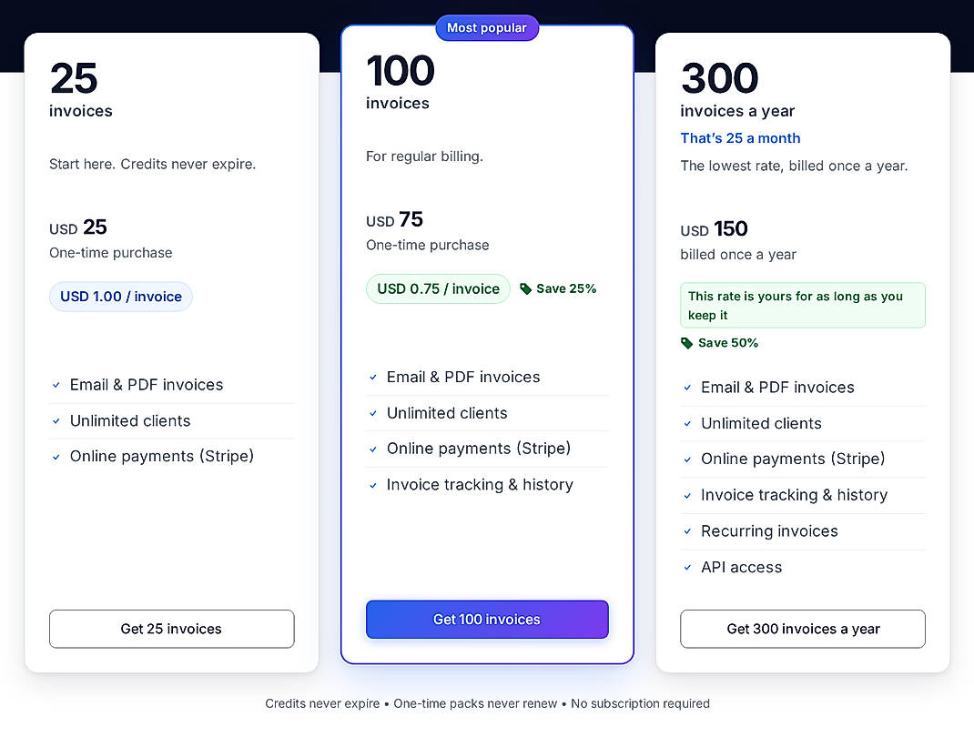 Pricing screenshot