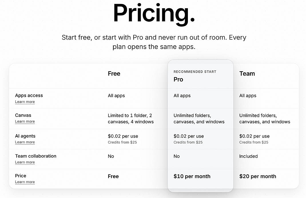 Pricing screenshot