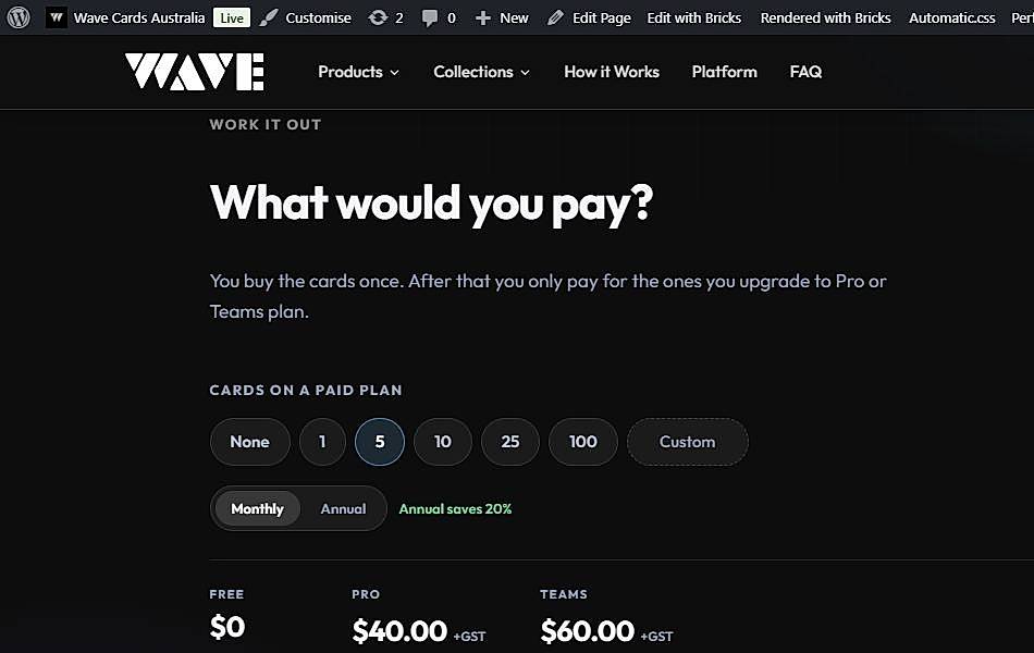 Pricing screenshot