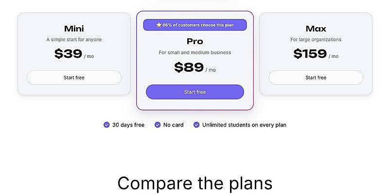 Pricing screenshot
