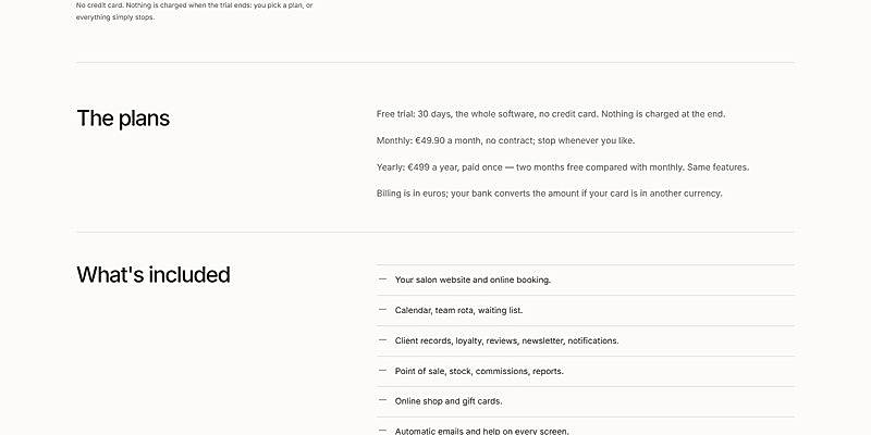 Pricing screenshot