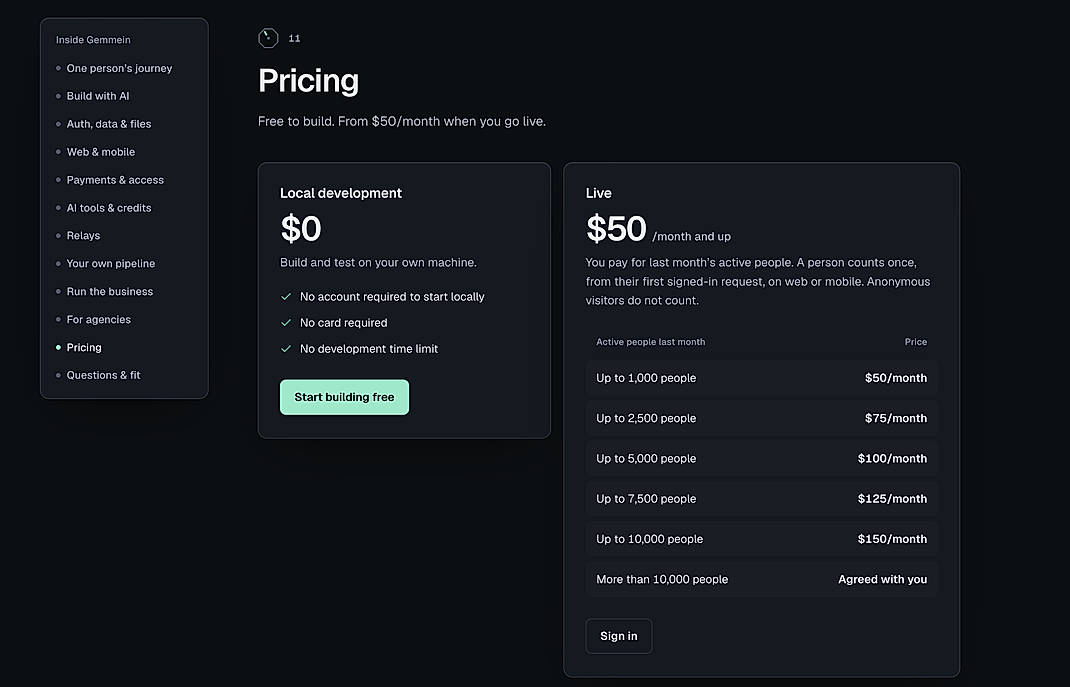 Pricing screenshot