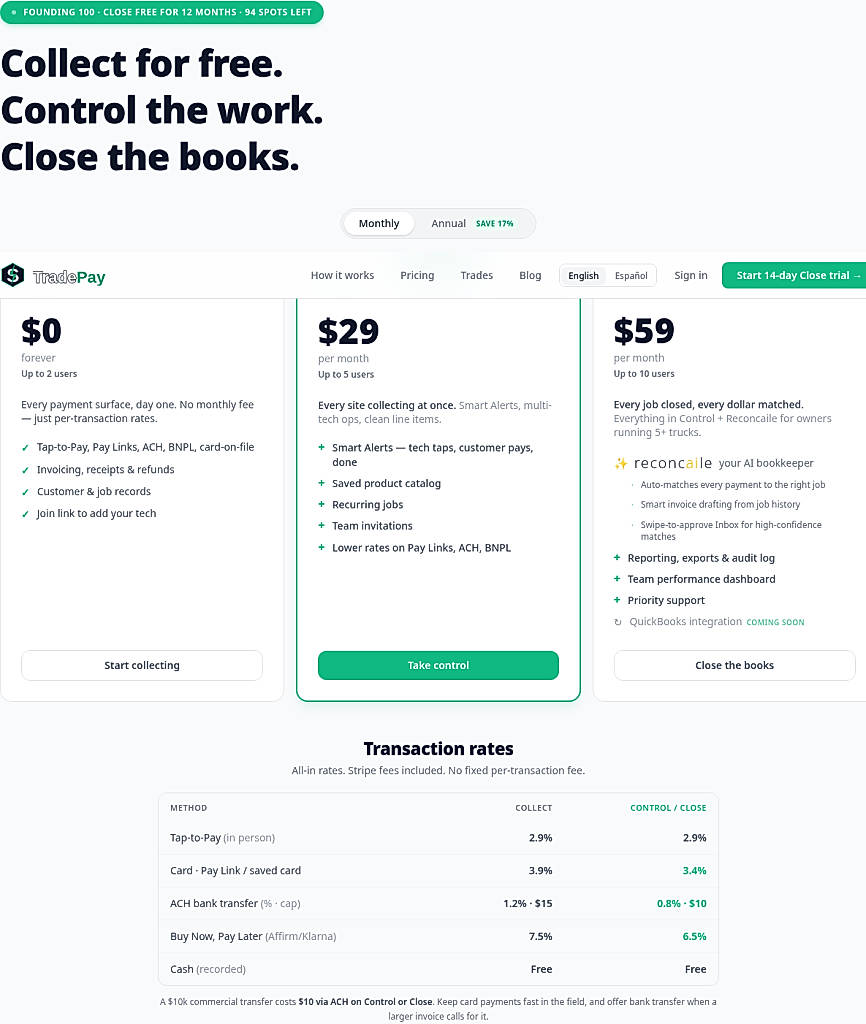 Pricing screenshot