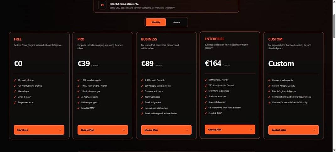 Pricing screenshot