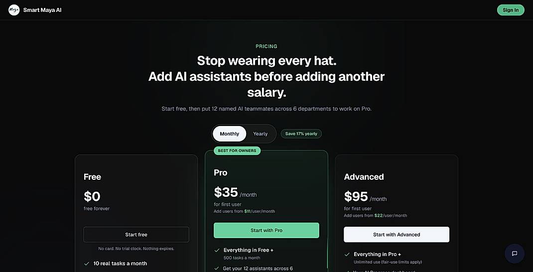 Pricing screenshot