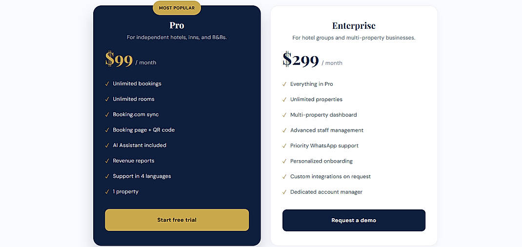 Pricing screenshot