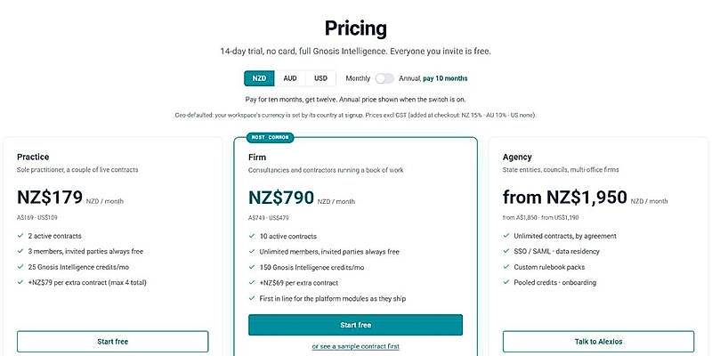 Pricing screenshot