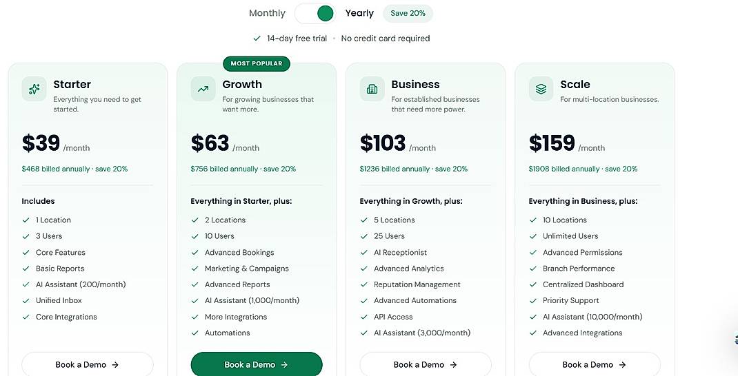 Pricing screenshot