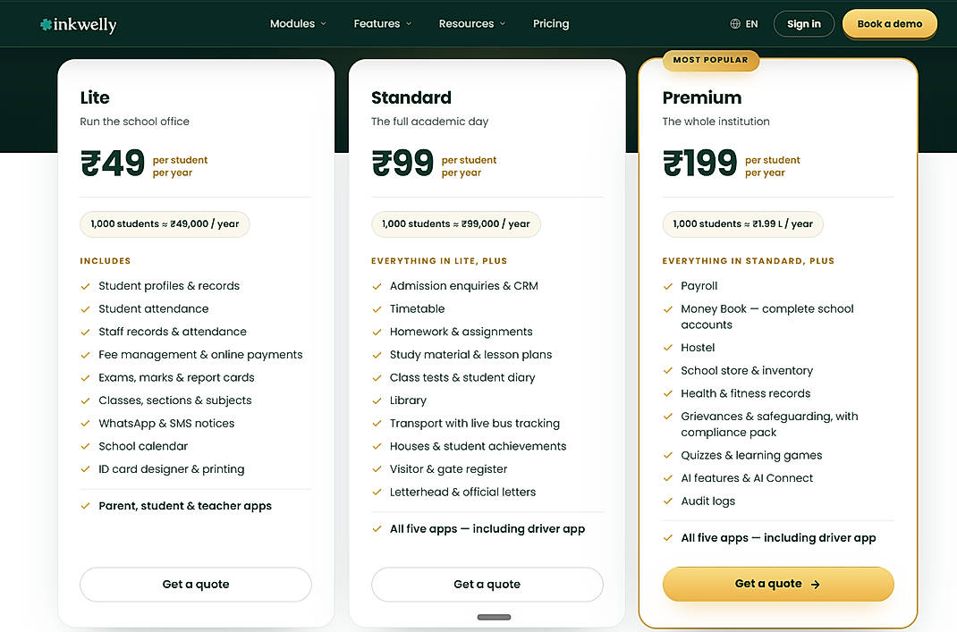 Pricing screenshot