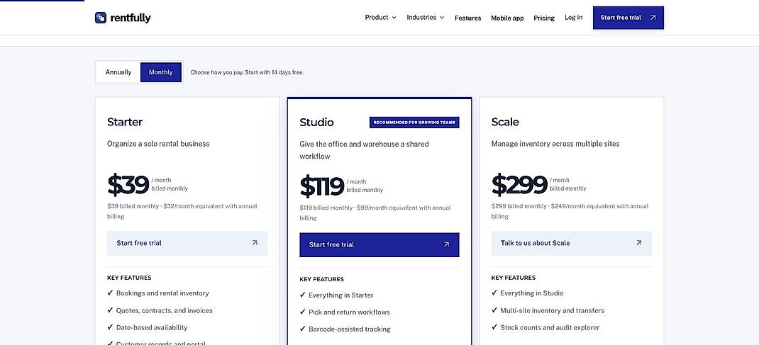 Pricing screenshot