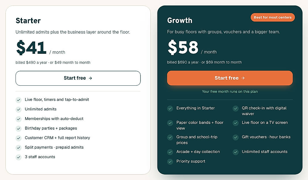 Pricing screenshot