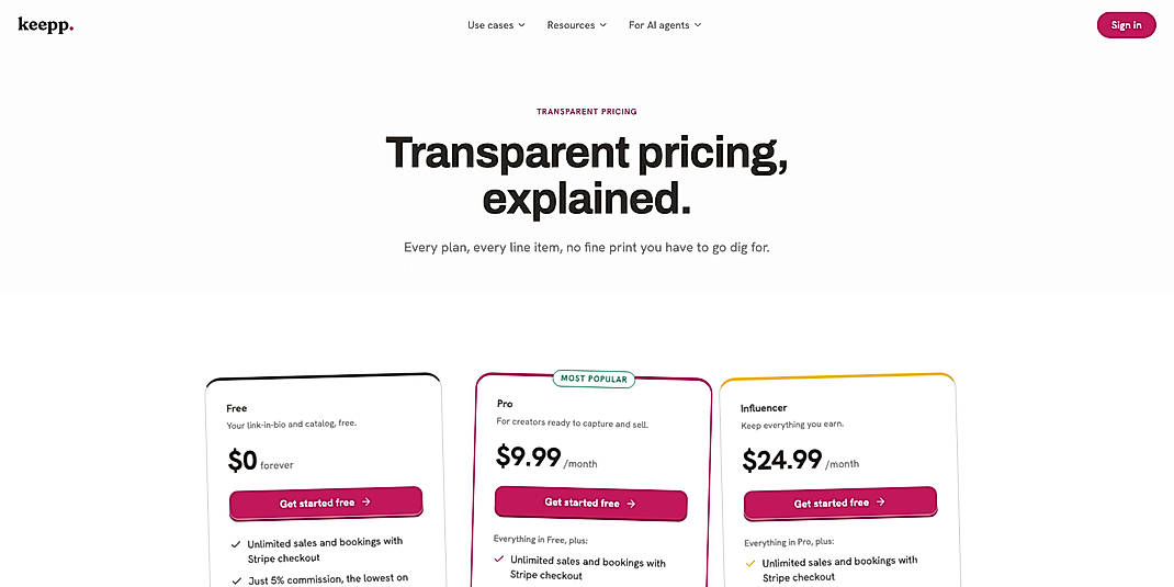 Pricing screenshot