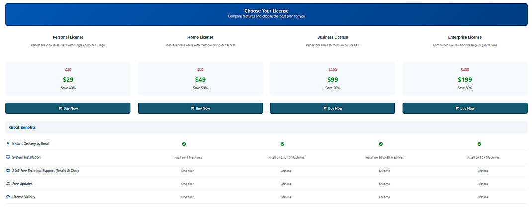 Pricing screenshot